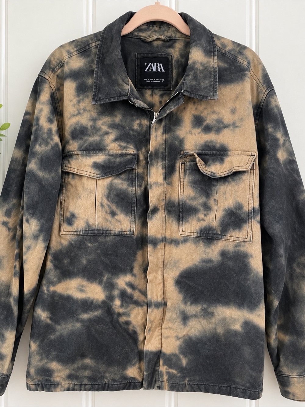 Zara Black & Tan Tie-Dye Military Utility Jacket